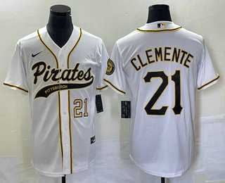 Men's Pittsburgh Pirates #21 Roberto Clemente Number White Cool Base Stitched Baseball Jerseys